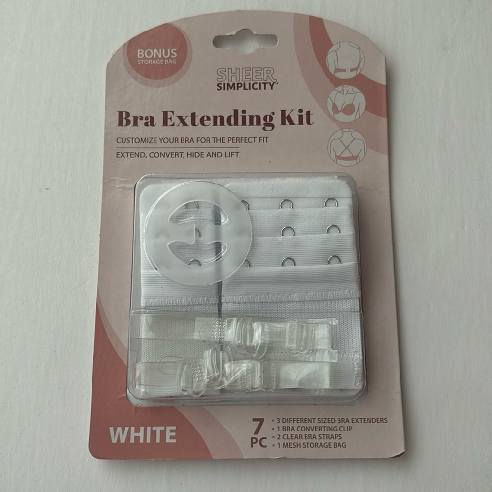 Sheer Simplicity Bra Extending Kit White with bonus mesh storage bag